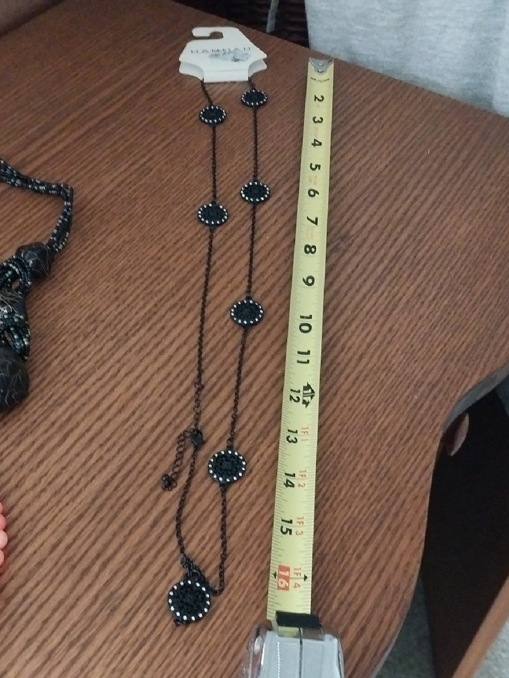 Hannah Black Beaded Long Necklace with Round Beaded Stations